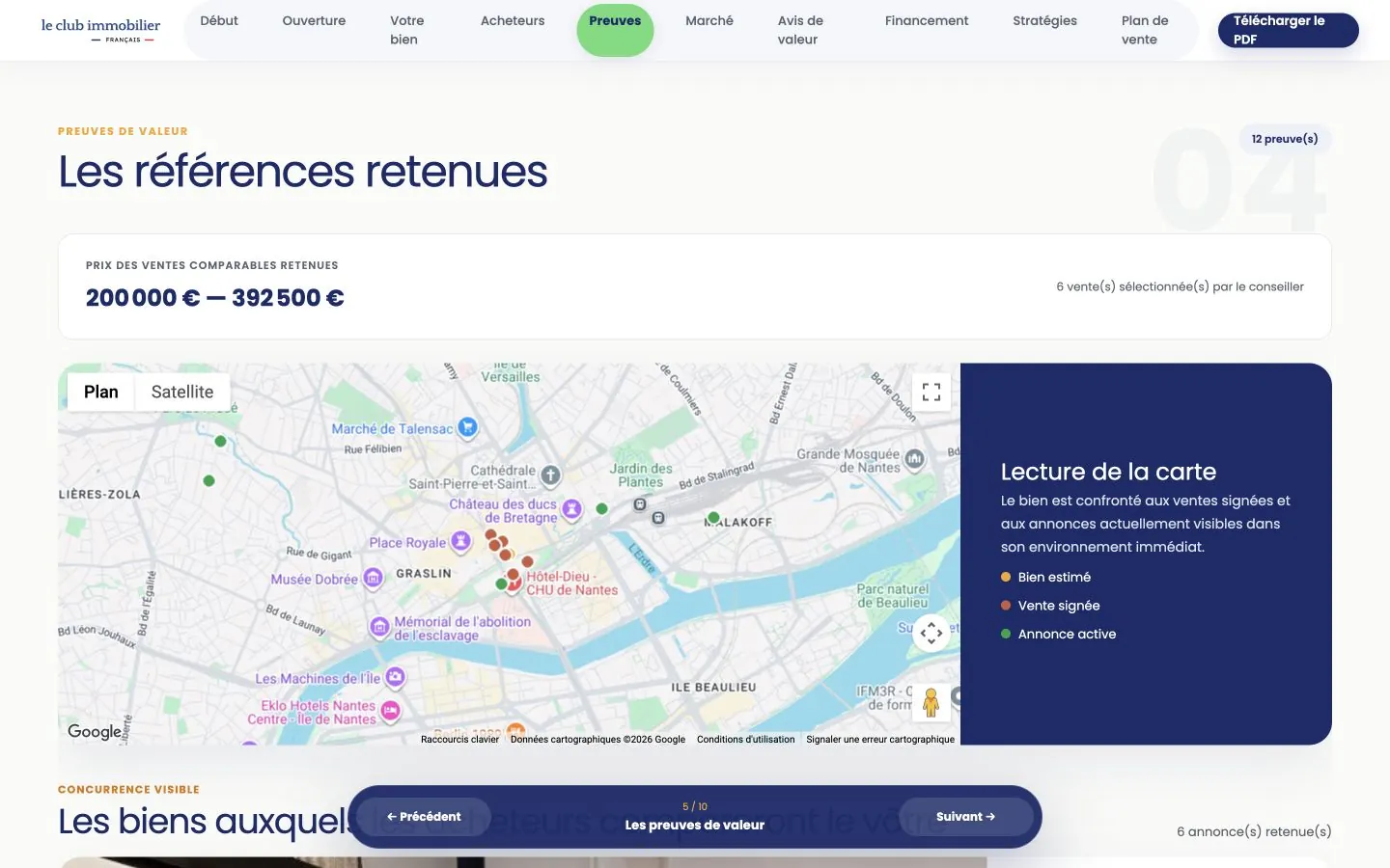 Avis de valeur : ventes comparables retenues sur la carte