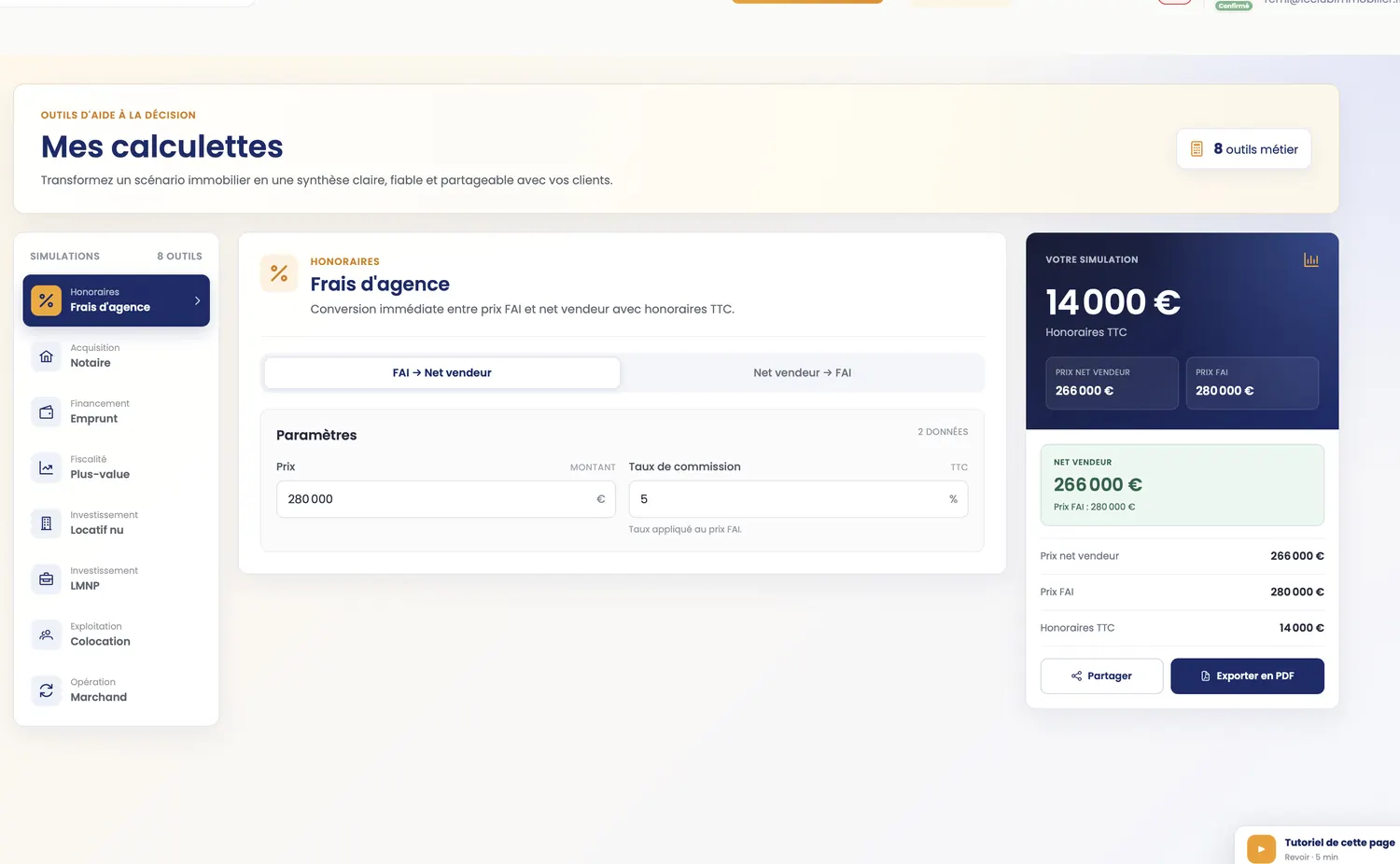 Calculette des frais d’agence